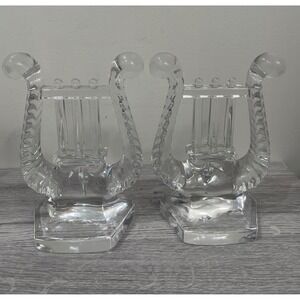 Shannon Crystal Lyre Harp Bookends 24% Lead Crystal Slovakia Set of 2 Clear